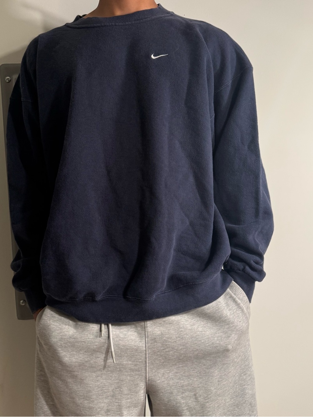Nike y2k  Navy Crewneck Sweatshirt with White Swoosh